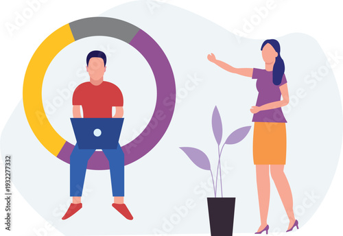 The girl is explaining pie chart