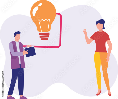 The boy and girl is pointing idea bulb