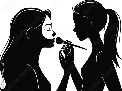 Makeup Artist Applying Cosmetics to Woman Face Silhouette Vector Illustration, Beauty Salon Professional Service Concept