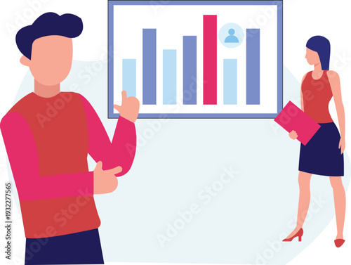 The boy and girls is checking bar graph.