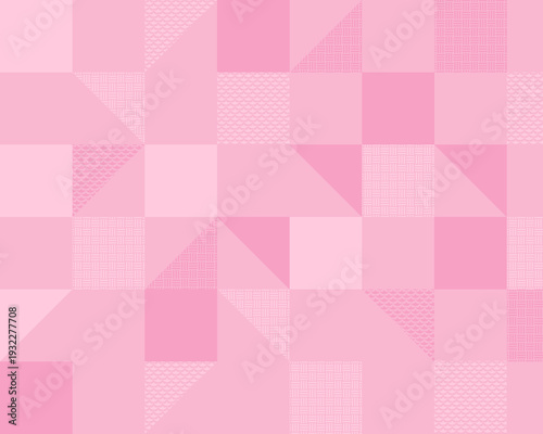 ピンク色を基調とした和風の幾何学抽象背景素材、青海波や格子などの伝統的な和柄を組み合わせた春のお祝いやバナーデザインに最適なイラスト