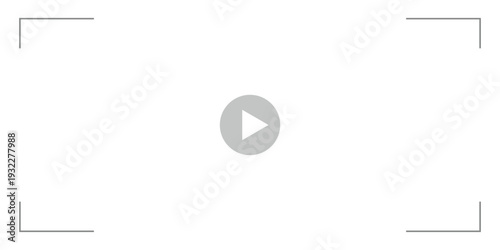 Video Player Screen Frame Overlay Vector with Play Button Icon, Camera Viewfinder Corners, Media Interface Mockup Background, Minimal UI Streaming Template Design