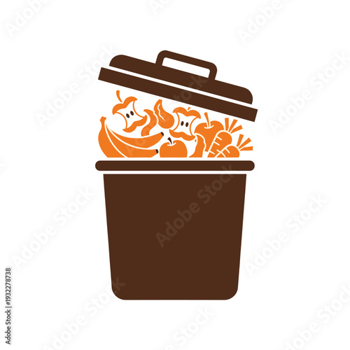 A cartoon depicting a full garbage can with food scraps overflowing