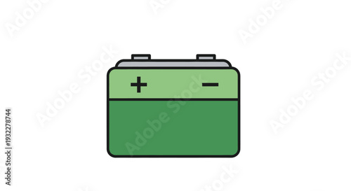 A close-up view of a green battery with plus and minus symbols, the essence of energy