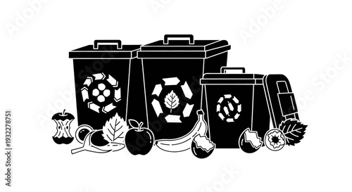 Sorting Recycling Bins with organic waste for enviroment protection. It captures the essence of recycling and waste management 