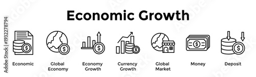 Economic Growth Banner Web Icon Vector Illustration Concept For Economic, Global Economy, Economy Growth, Currency Growth, Global Market, Money, Deposit