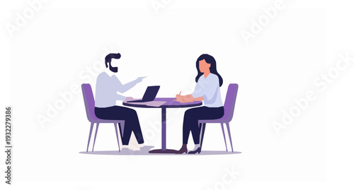 Startup partners discussing collaboration at table flat vector business illustration