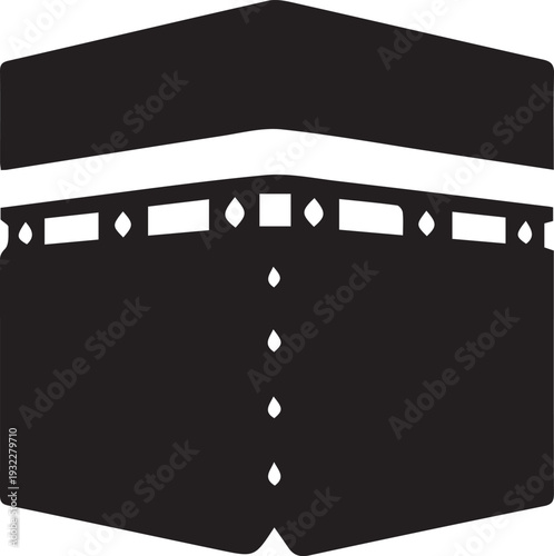 A minimalist black and white icon depicting the sacred Kaaba building in Mecca.