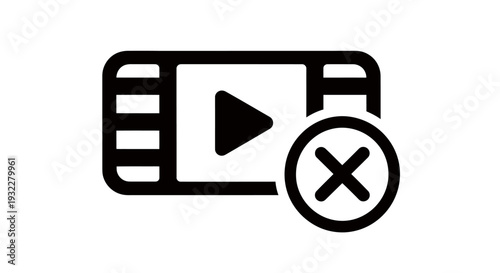 Video blocked icon featuring play button and cancel mark on film strip graphic.