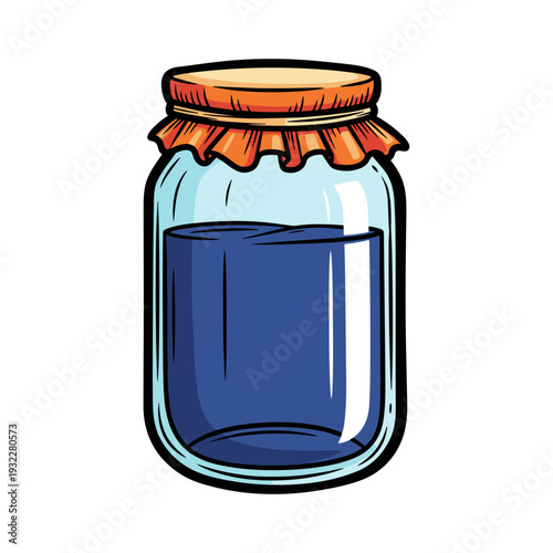 Fermentation jar with lid in bold graphic vector illustration, flat vibrant colors for food preservation concept