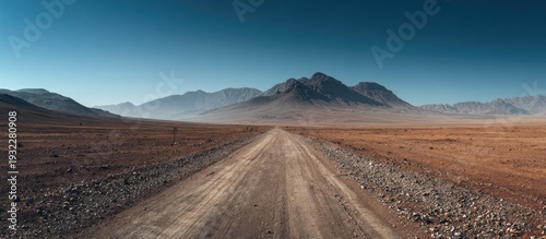 A long dirt road leads into the vast distant mountains.