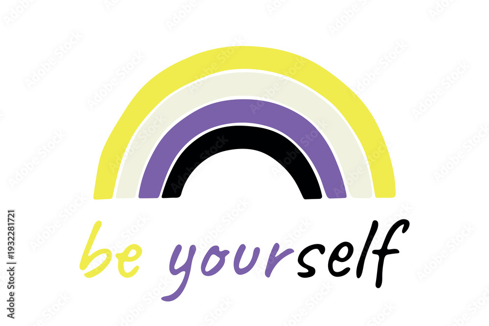Fototapeta premium Colorful rainbow shape Non-binary pride flag Happy pride day LGBTQIA community Pride Month Vector hand drawn doodle for posters, stickers, logo, cards