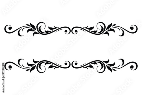 Black and white symmetrical ornate floral scrollwork decorative border