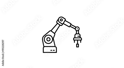 Industrial Robotic Arm Icon, Automation, Modern Manufacturing, Technology, Line Art