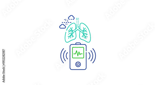 Medical Icon: Lungs with Heartbeat Monitor Device and Clouds