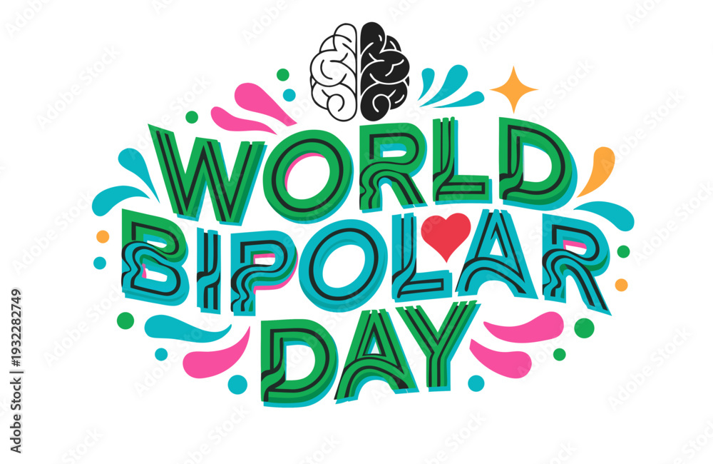 Fototapeta premium Bipolar Disorder Awareness Vector, World Bipolar Day Mental Health Concept
