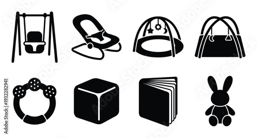 Baby swing and rocker with toys isolated vector illustration on transparent background baby accessories