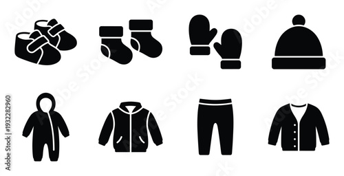 Baby winter clothes garment and accessories set vector illustration for design elements