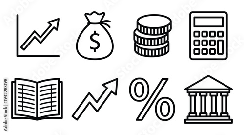 Business investment and finance linear vector icons set for stock marketing data analytics