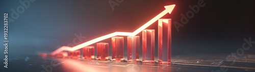Wallpaper Mural A glowing red upward arrow graph symbolizes growth and progress on a dark futuristic digital background. Torontodigital.ca