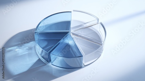 Wallpaper Mural Transparent glass pie chart with several segments on a white surface casting soft shadows. Torontodigital.ca