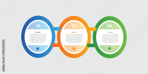 3 points infographic with gradient style with round ellipse box with puzzle jigsaw simple connection with 3 elements stages
