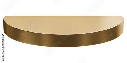 Gold half circle disk abstract shape and golden glossy metallic semi circle podium structure, 3d illustration