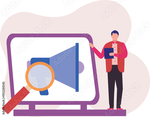 Boy is pointing a megaphone.