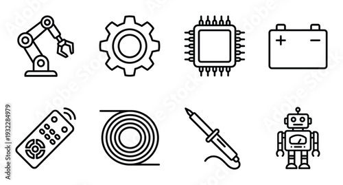 Robotics manufacturing components outline vector design elements exactly hundred character limit here
