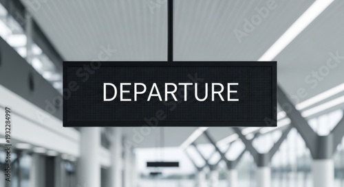 Digital departure information screen hanging in modern airport terminal