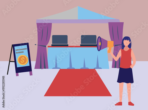 A girl is announcing restaurant opening