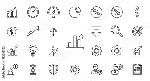 Minimal Line Business Icons Set for Analytics Finance Marketing Technology Management and Corporate Presentation Infographic Design Elements Collection
