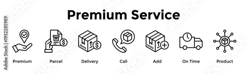 Premium Service Banner Web Icon Vector Illustration Concept For Premium, Parcel, Delivery, Call, Add, On Time, Product