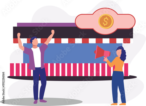 A boy is happy on business opening.