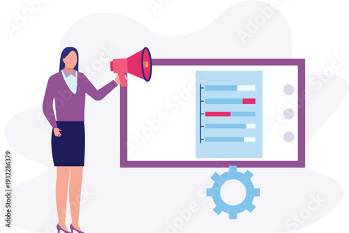 A girl is announcing about website setting