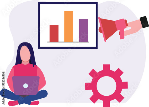 A girl is working on laptop about graph.