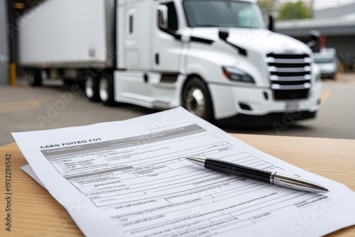 Urban cargo truck logistics job contract and transportation documents