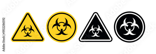 Biohazard Safety Icons Set, Vector Triangle and Circle Hazard Symbols