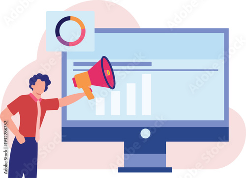 A boy is pointing a Bar graph.