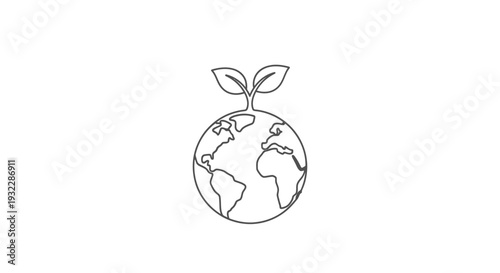 Simple Line Drawing of Globe with Leaves.