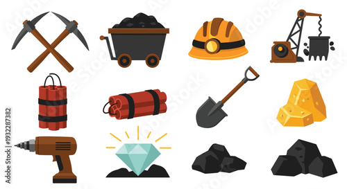 A collection of mining tools and equipment, Generative AI.