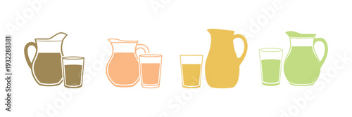 A full glass and a jug of water. It's a flat vector design with vibrant colors. This vector illustration is set against a white background.