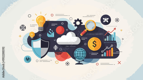Colorful vector illustration about business, innovation, and global finance