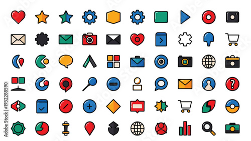Vector icon set for web and business design with symbols for travel, media, medical, network