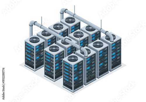Server room with cooling units in a data center, illustrating technological infrastructure and climate control
