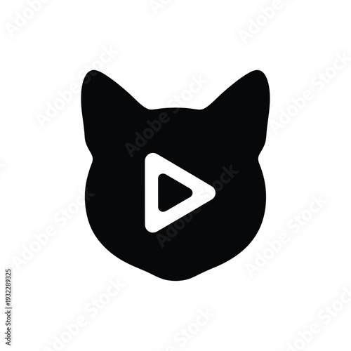 Black cat head with white play button