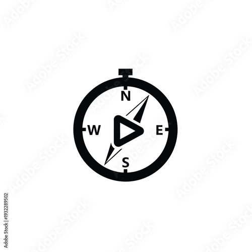 Black compass with play button navigation direction