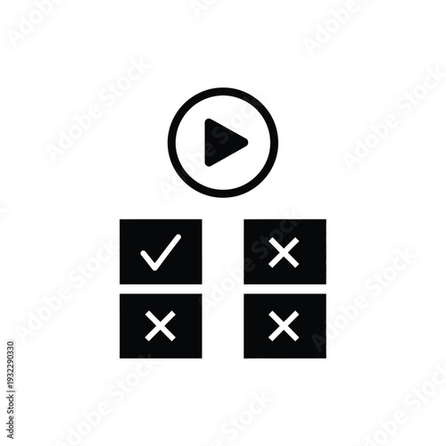 Black play button and checkboxes checkmark