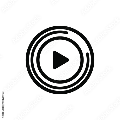 Black play button with circular border white