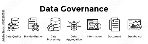 Data Governance Banner Web Icon Vector Illustration Concept For Data Quality, Standardization, Data Processing, Data Aggregation, Information, Document, Dashboard